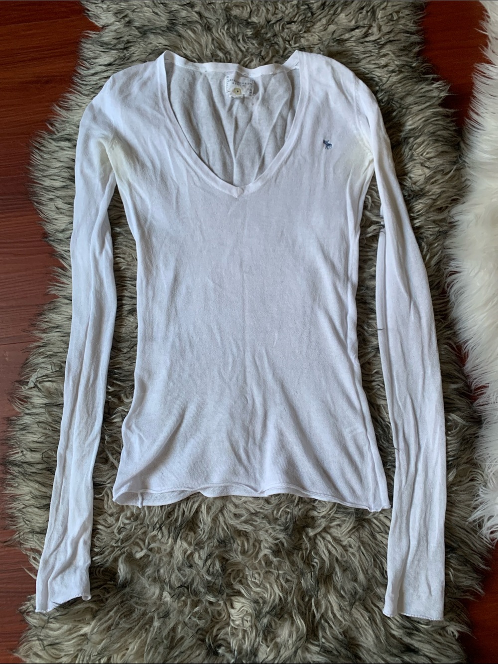 Abercrombie & Fitch Women's sheer White Long-Sleeve V-Neck Tee